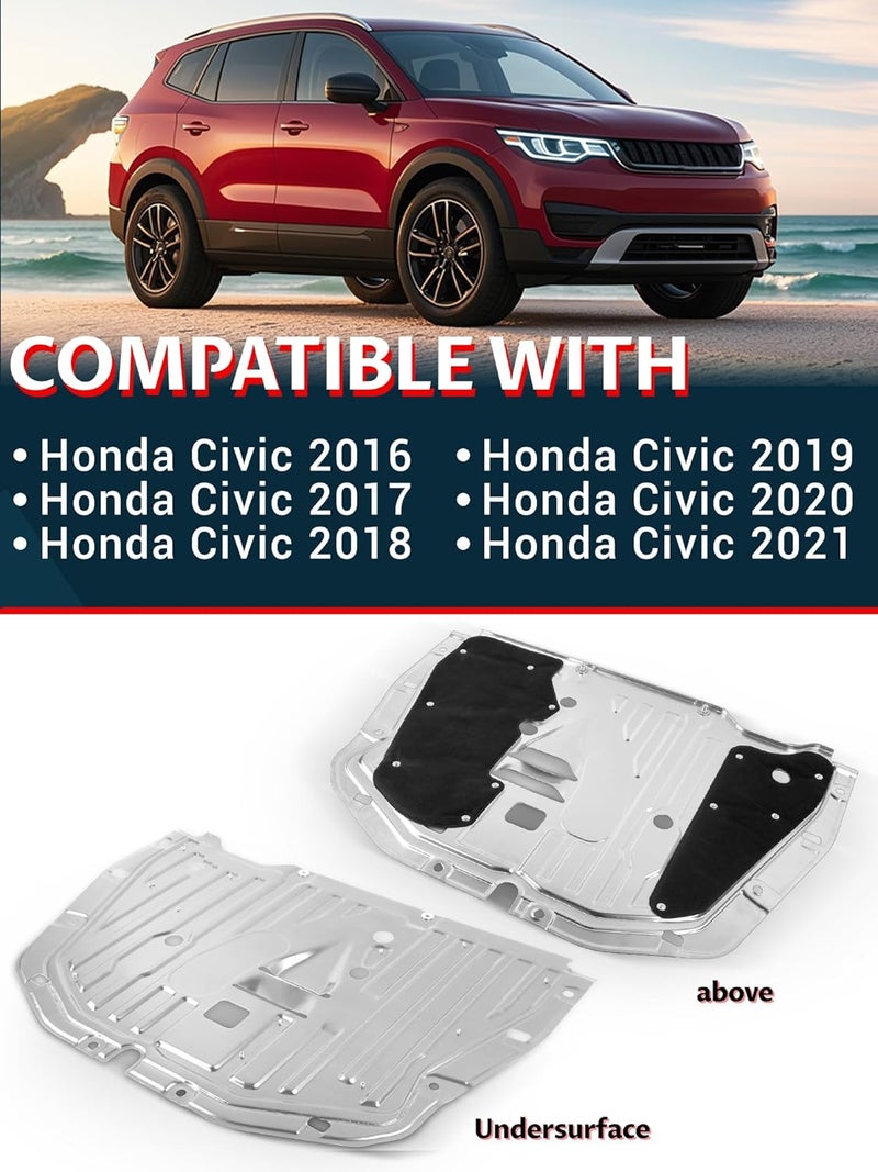 Ntoauto 74110-TBA-A00 90674-TY2-A01 Engine Splash Guard Under Car Shield Cover Board Compatible with Honda Civic 2016 2017 2018 2019 2020 2021 - Image 3